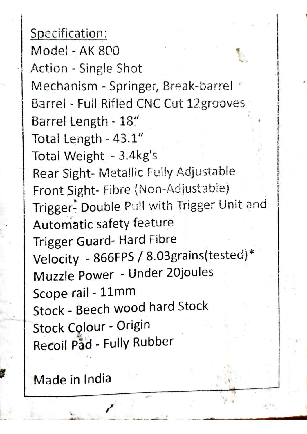 AK 800 NITRO Airgun .177 - Image 2